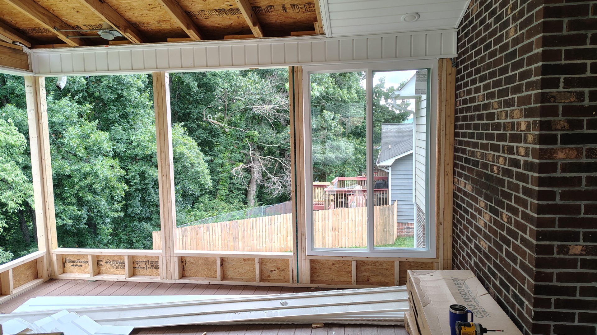 Sunroom window wall — interior view