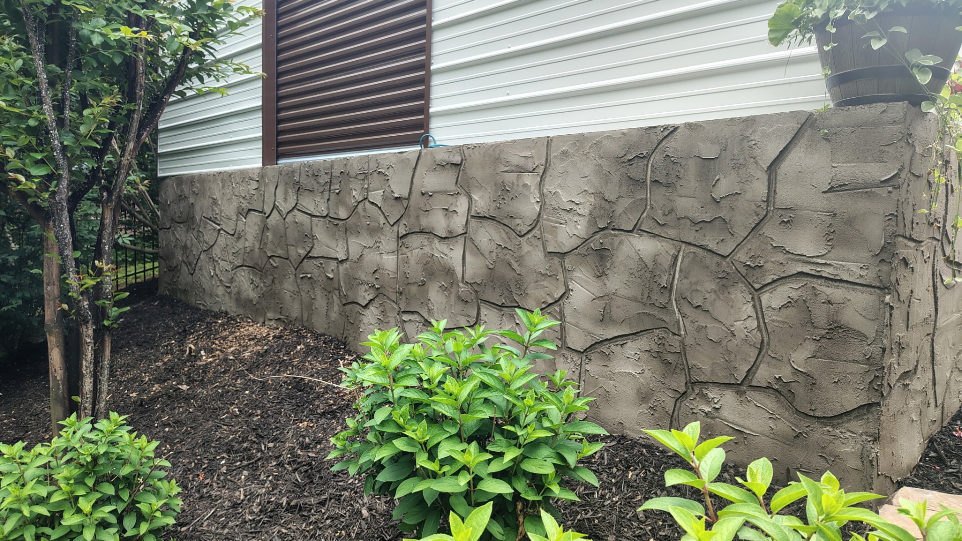Decorative stucco exterior wall